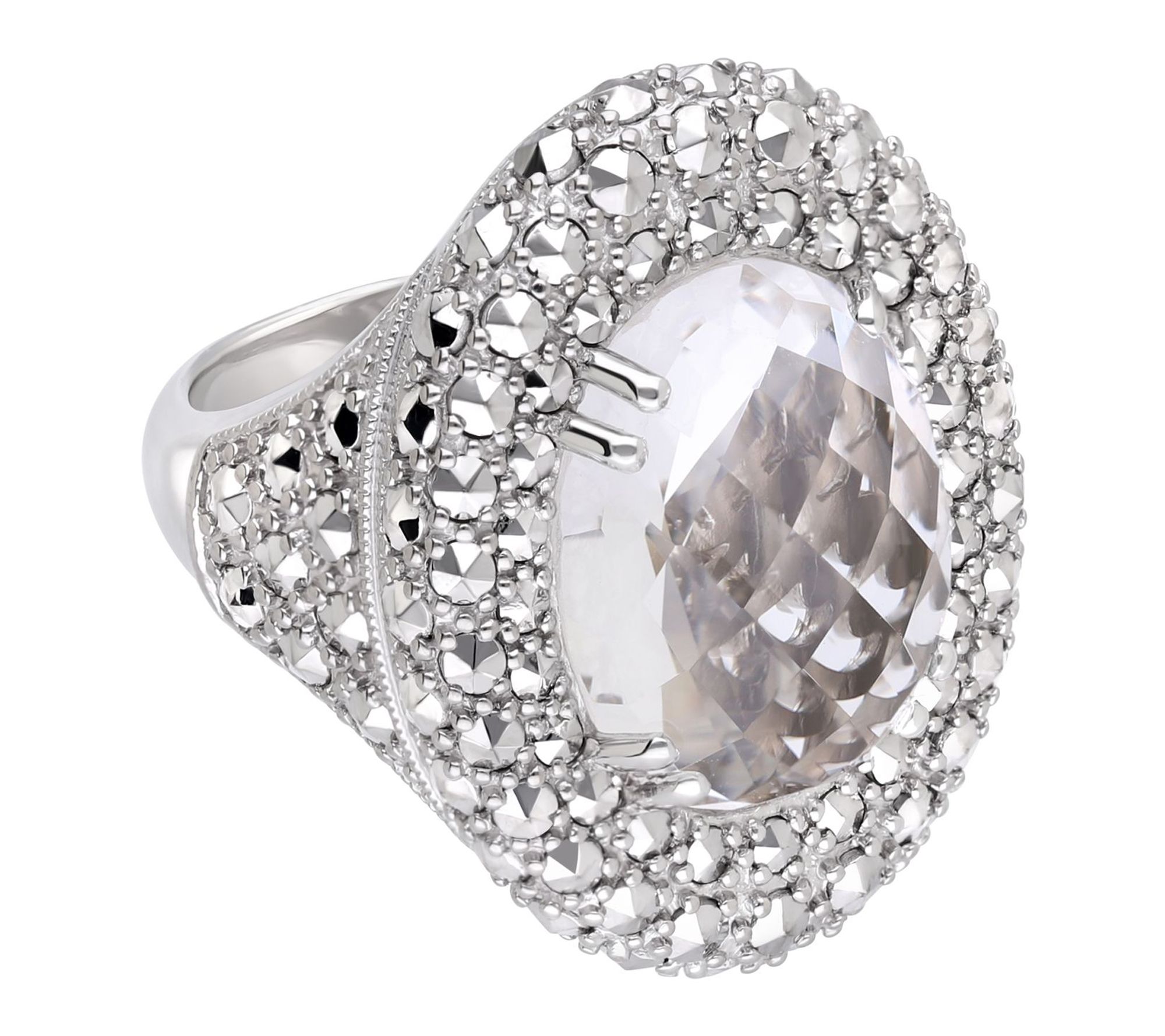 Dallas Prince Sterling Chrome Marcasite QuartzHalo Ring