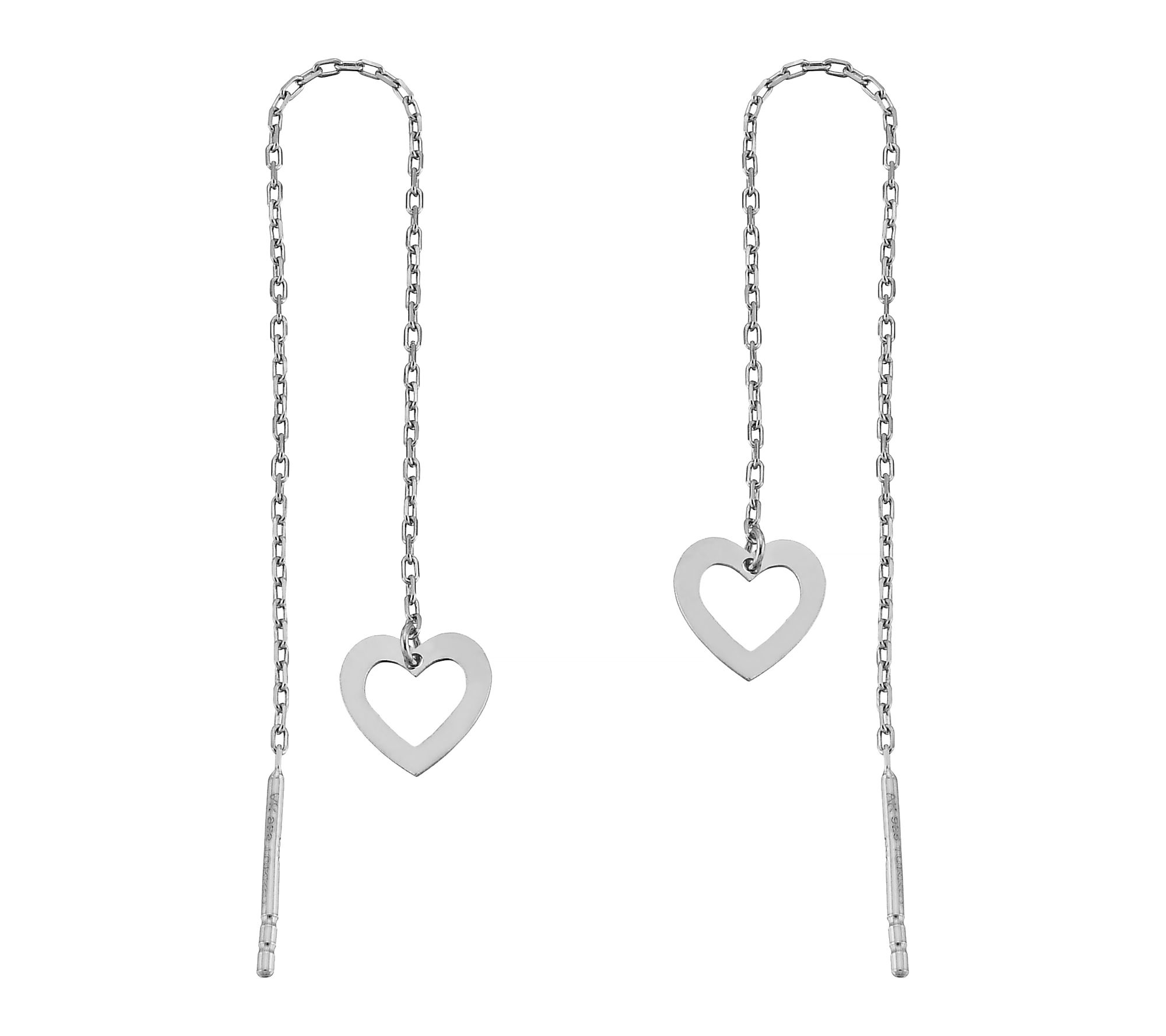 Silver Style Open Heart Threader Earrings, Sterling
