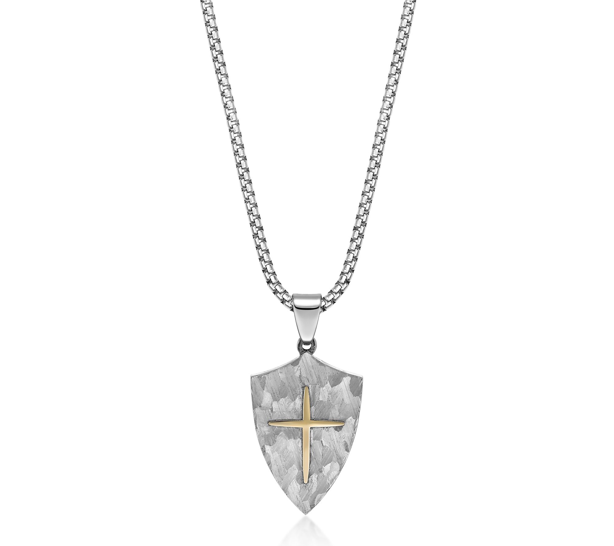 LYNX Stainless Steel Gold Tone IP Cross Shield Pendant w/ Chain