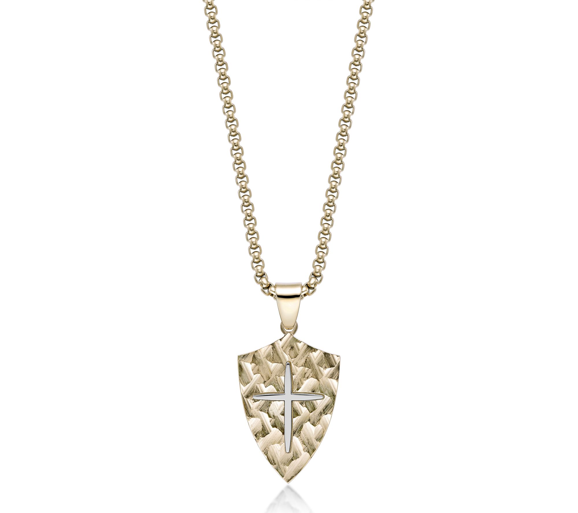 LYNX Stainless Steel Gold Tone IP Cross Shield Pendant w/ Chain