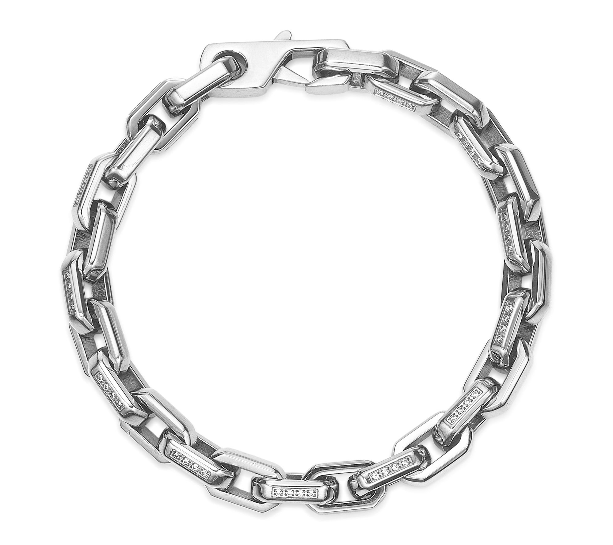 LYNX Men's Stainless Steel Created White Sapphire Bracelet