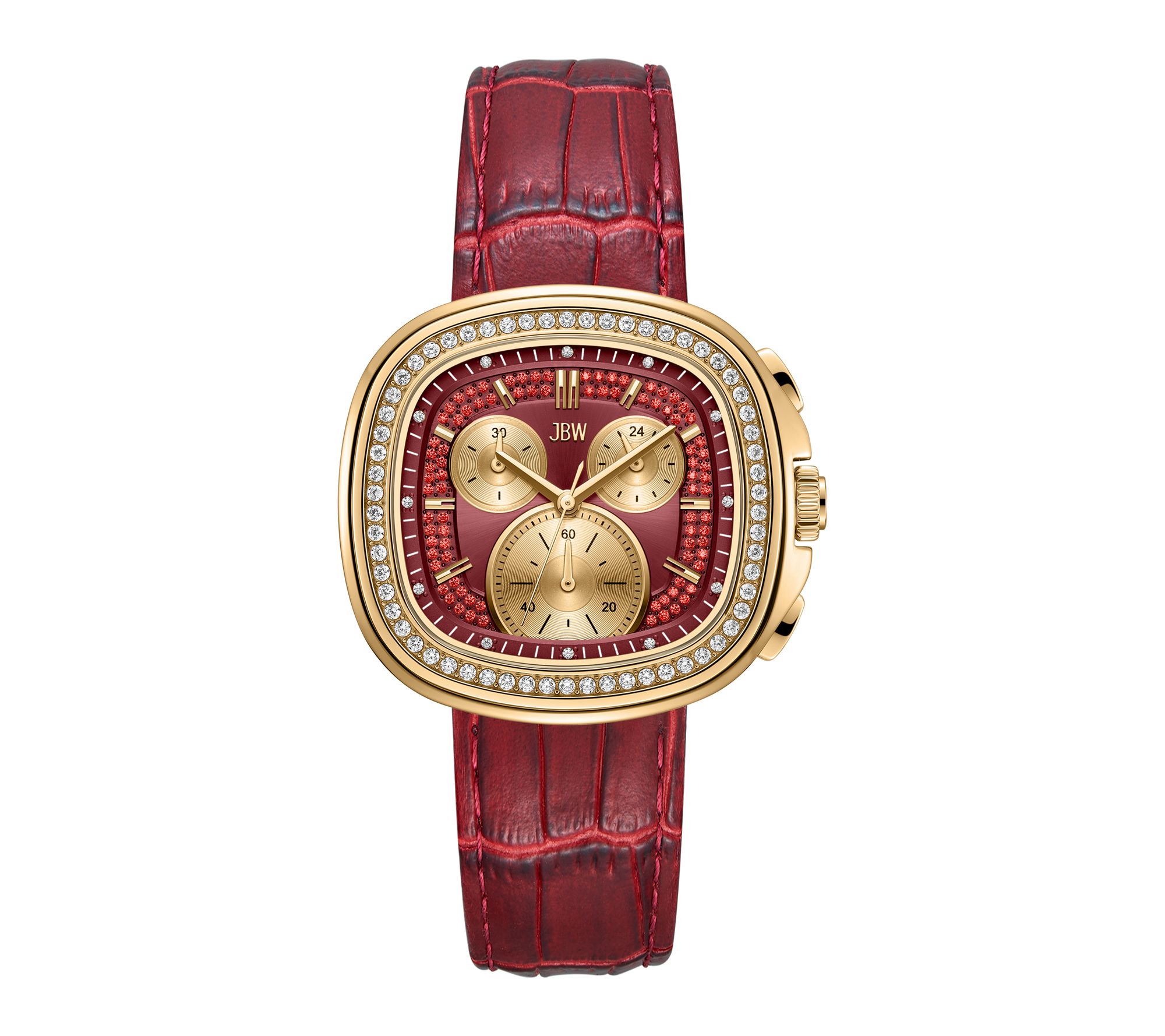 JBW Men's Coast 18K Gold Plated Crystal Red Strap Watch