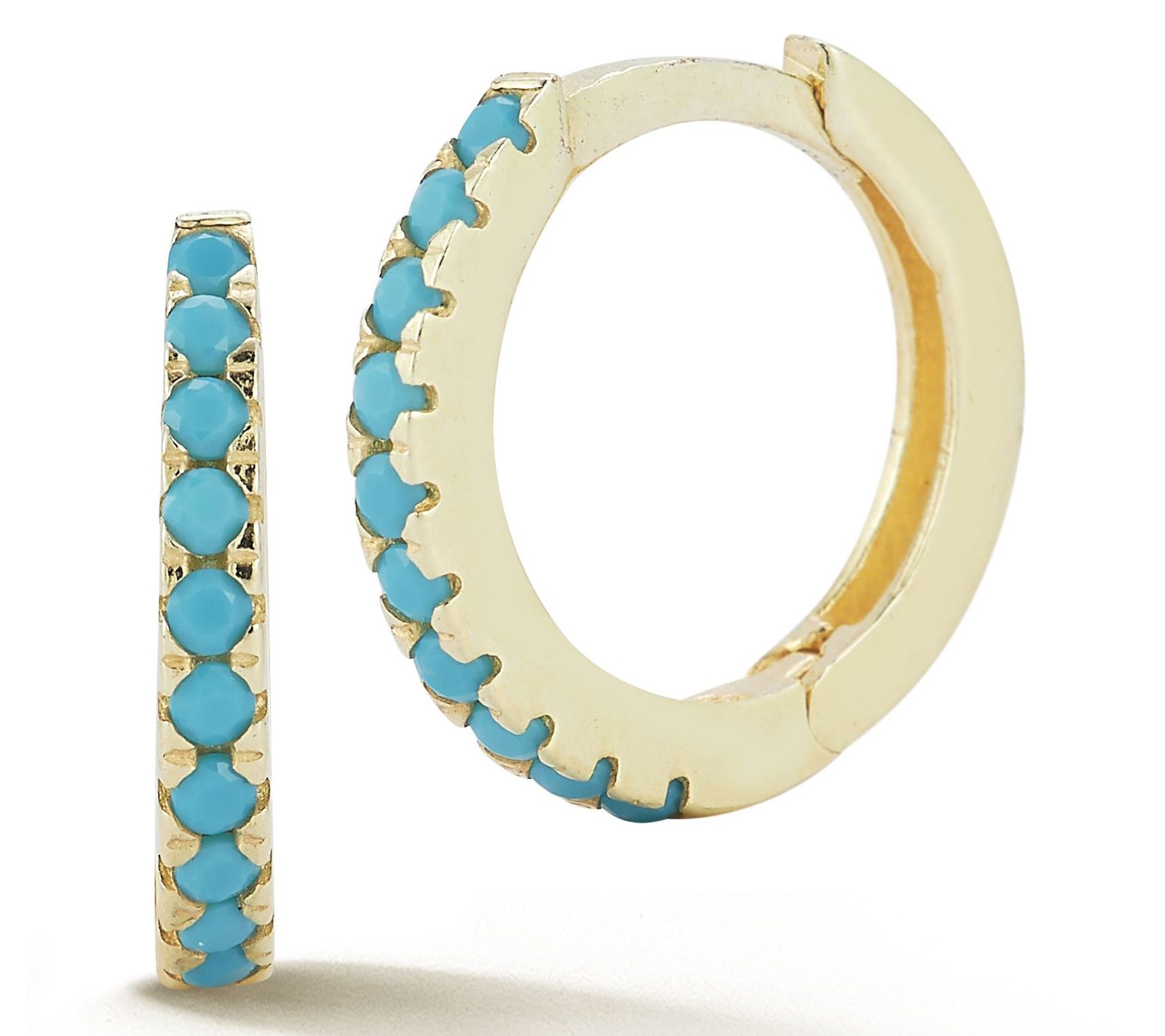 Sterlina Silver Simulated Turquoise Hoop Earrings, 14K Plated