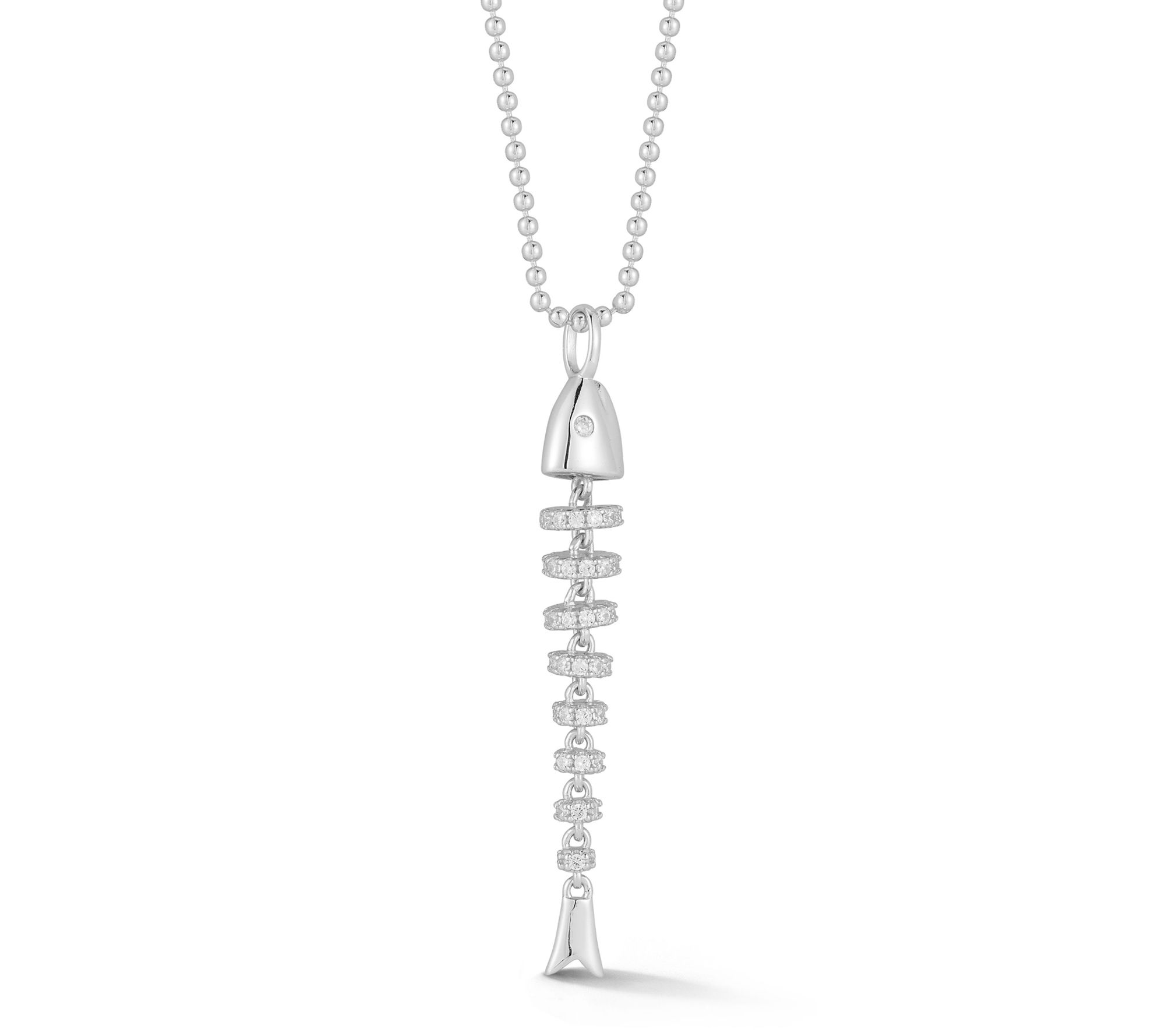 Rachel Zoe Pave Dangle Fishbone Pendant w/ Chain, Sterling