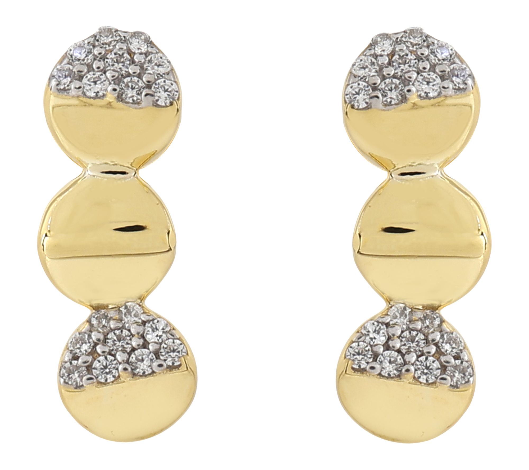 Diamonique Triple Disc Dangle Earrings, 14K Gold Plated