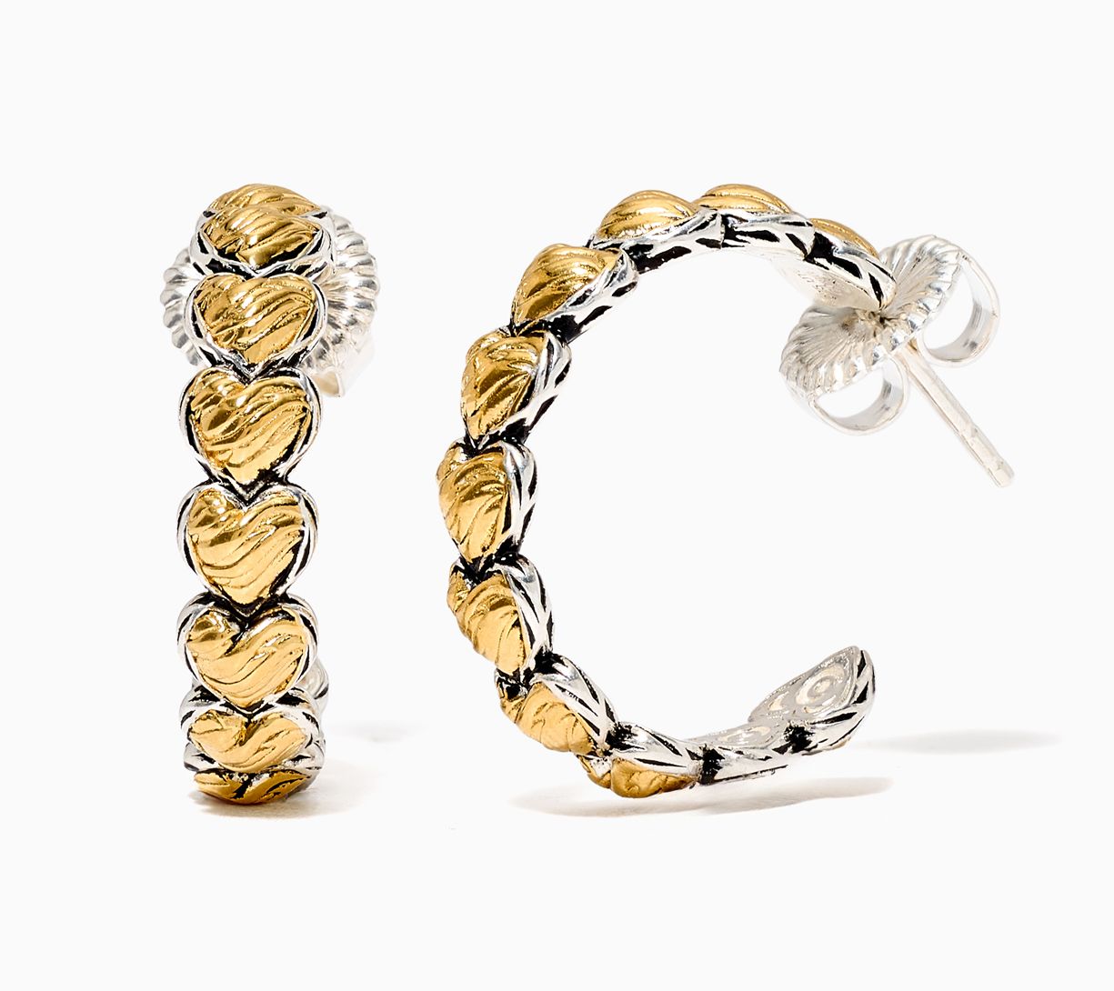 Christian James by Scott Grimes Two-tone 1" Ripple Heart Hoop Earrings