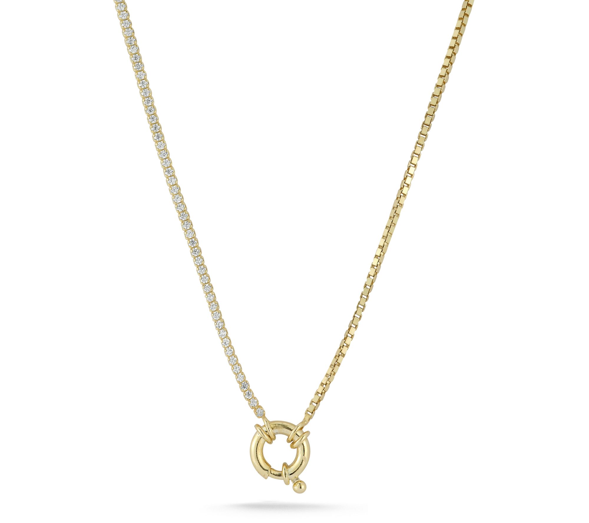 Sterlina Silver Tennis & Box Chain Clasp Necklace, Sterling
