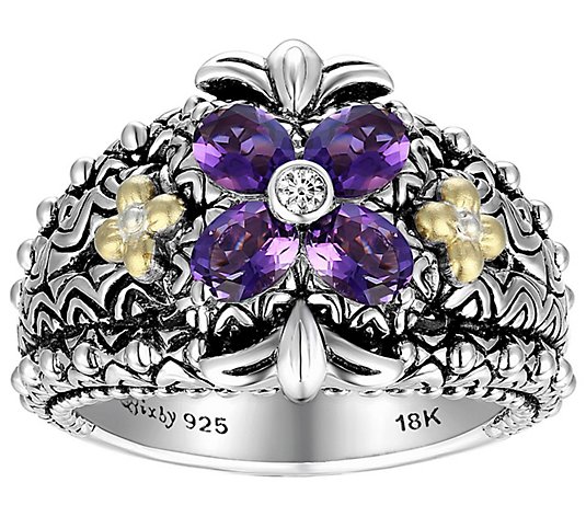 Barbara Bixby Sterling Silver & 18K Gold Amethyst Flower Ring