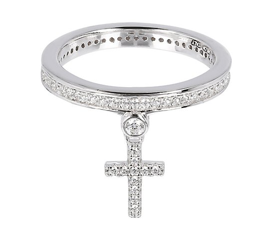 Diamonique 3/8 cttw Sterling Cross Charm Ring