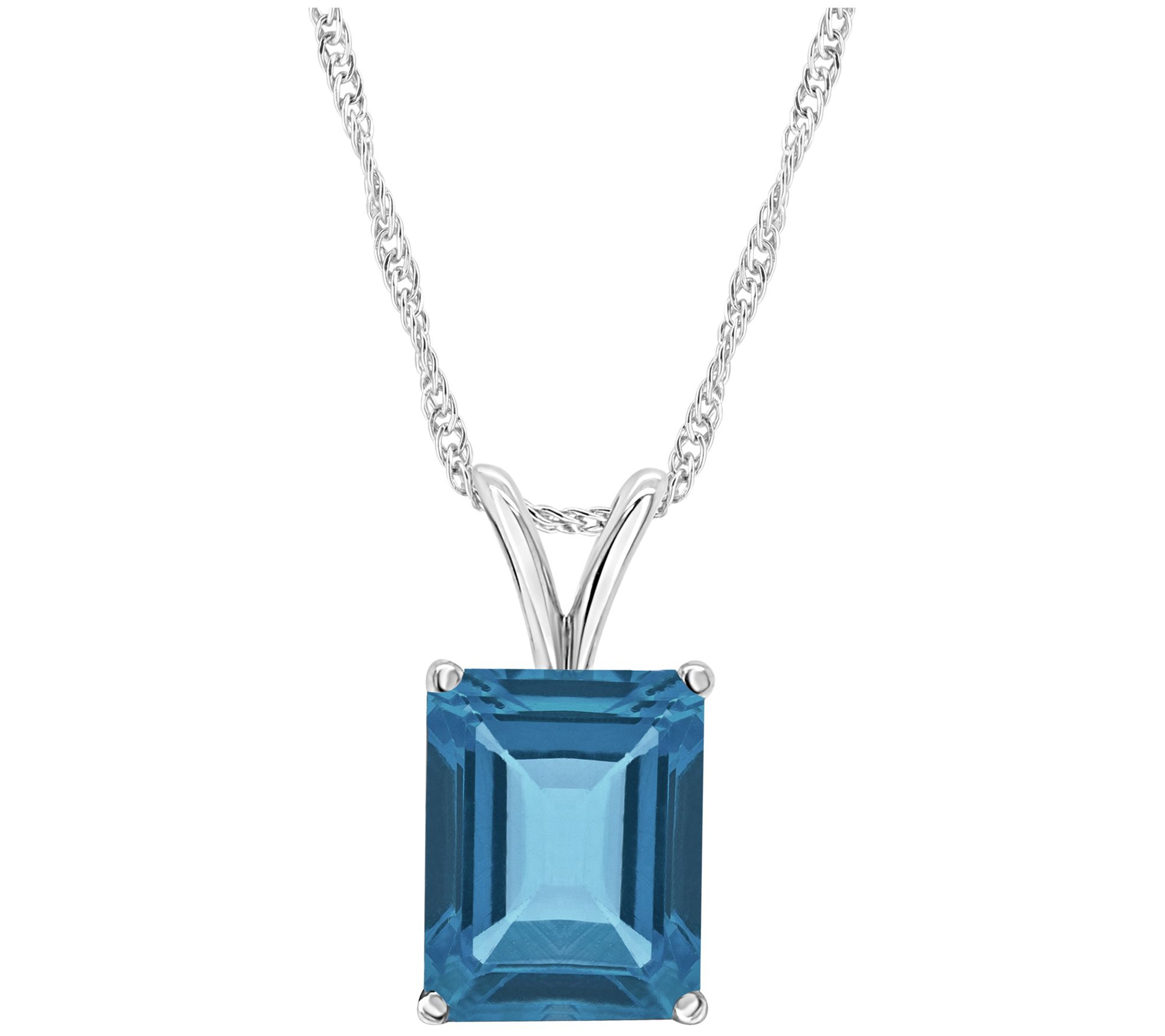 Sterling Silver Emerald-Cut Gemstone Pendant w/Chain