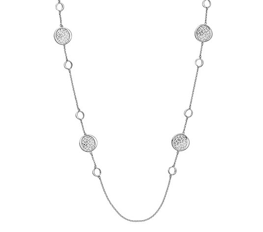 Italian Silver Textured Disc Station Necklace,14.2g