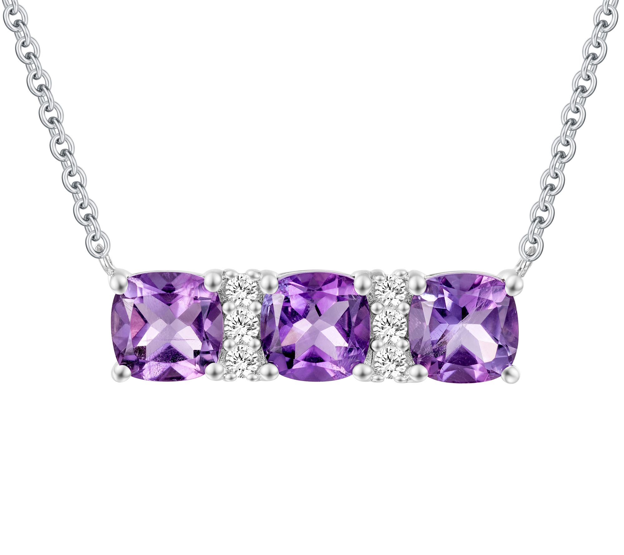 Sterling Silver Cushion-Cut Gemstone Necklace