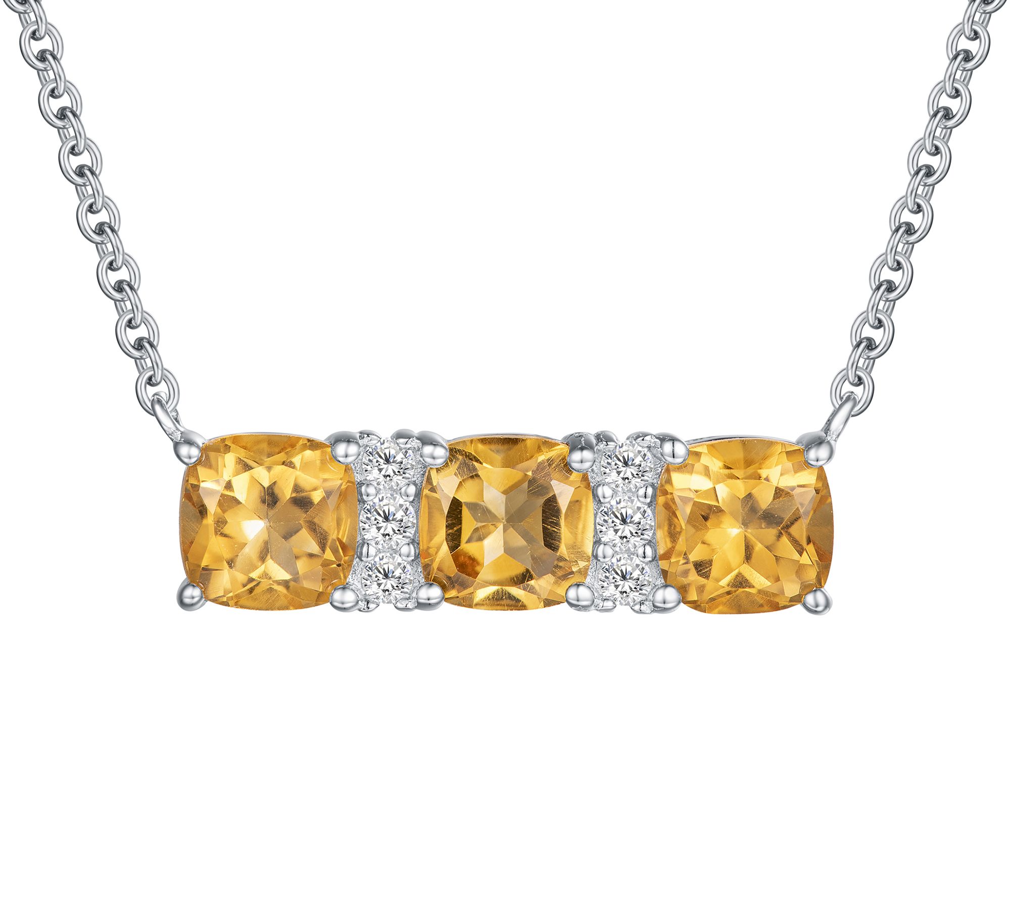Sterling Silver Cushion-Cut Gemstone Necklace