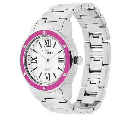 Steel By Design Enamel Bezel Stainless Steel Watch