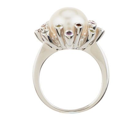 Honora Cultured Pearl 9.5mm Button & Gemstone Fireworks Ring - QVC.com