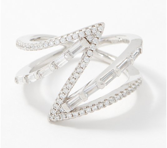 Diamonique Pave and Baguette Zigzag Ring, Sterling Silver