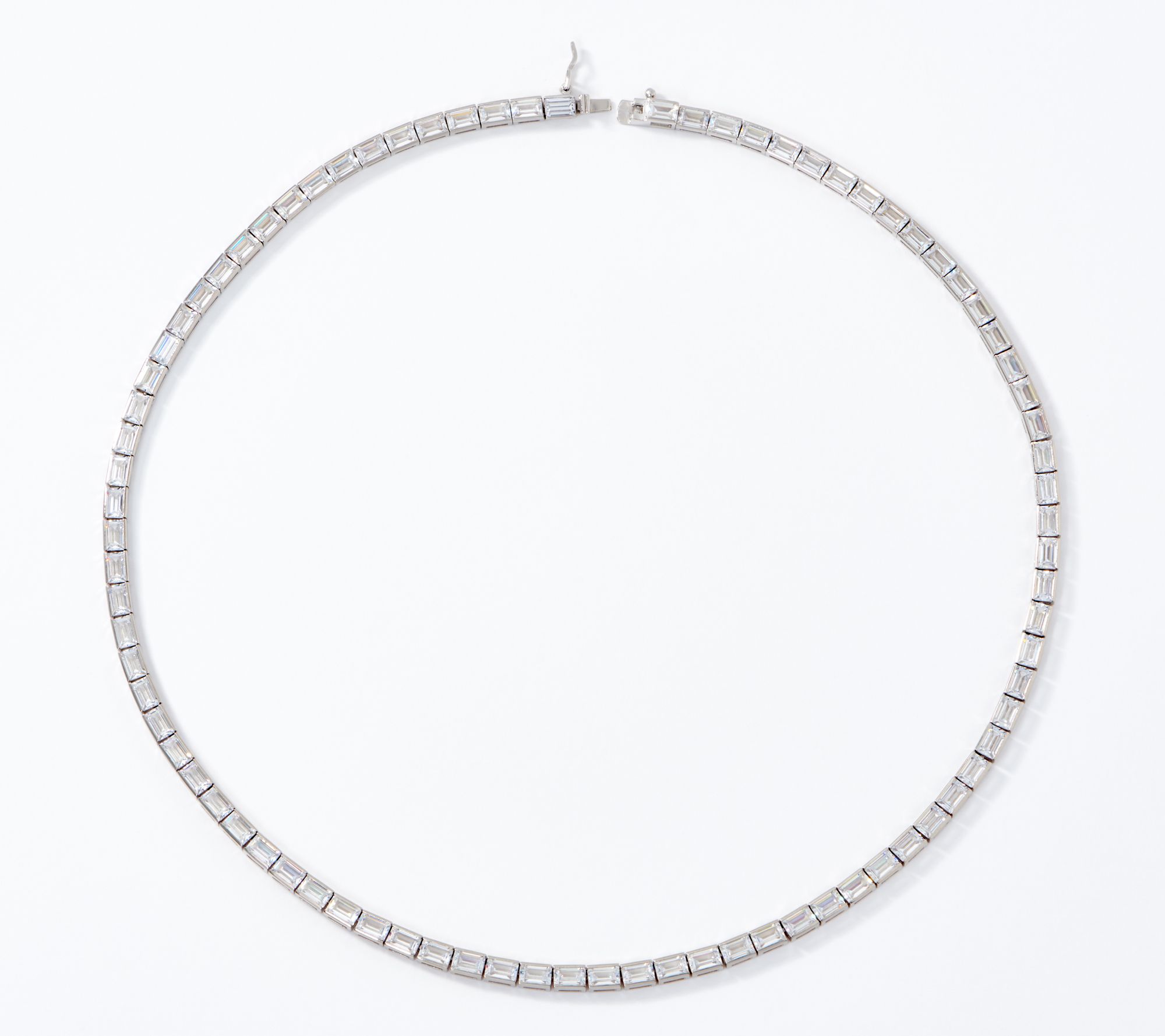 Diamonique 18" Baguette Tennis Necklace Sterling Silver
