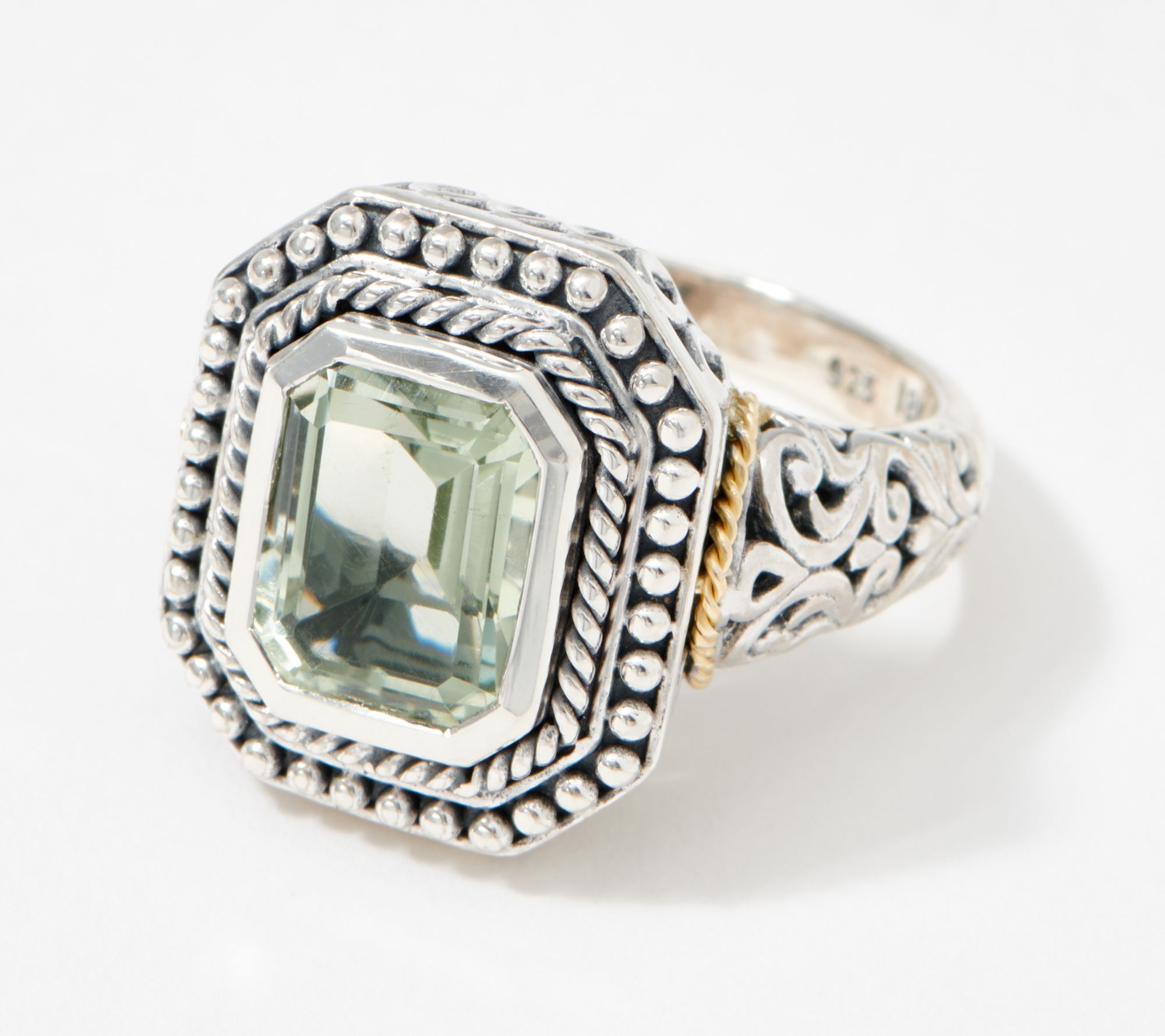 Artisan Crafted Emerald Cut Gemstone Ring Sterling Silver & 18K Gold ...
