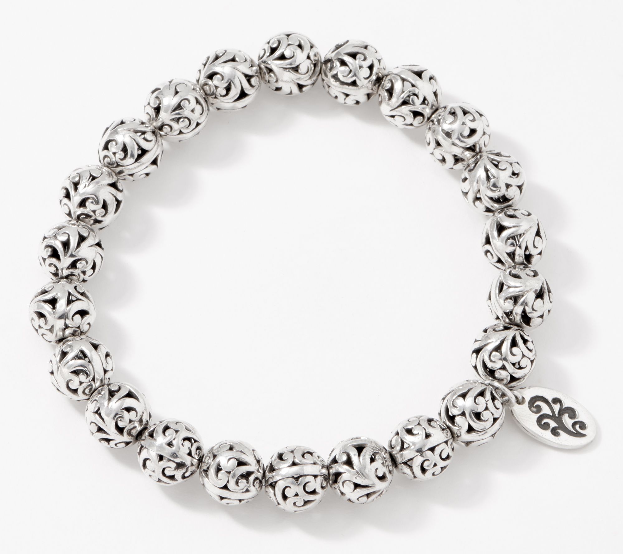 "As Is" Lois Hill Sterling Silver Carved 8mm Bead Bracelet, 18.0g