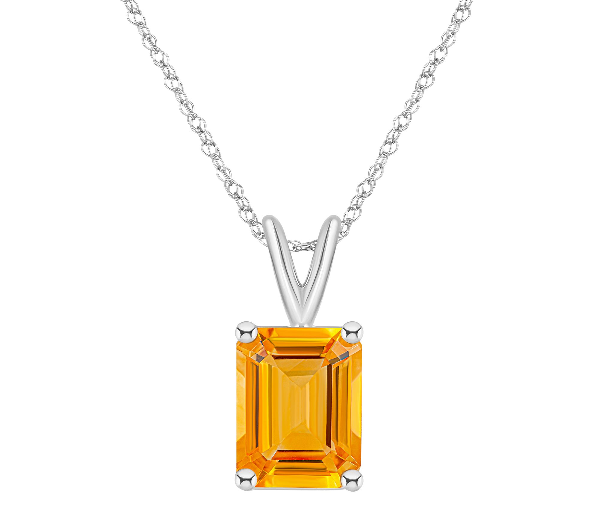 14K Gold Emerald-Cut 3.15 cttw Citrine Pendant w/ Chain