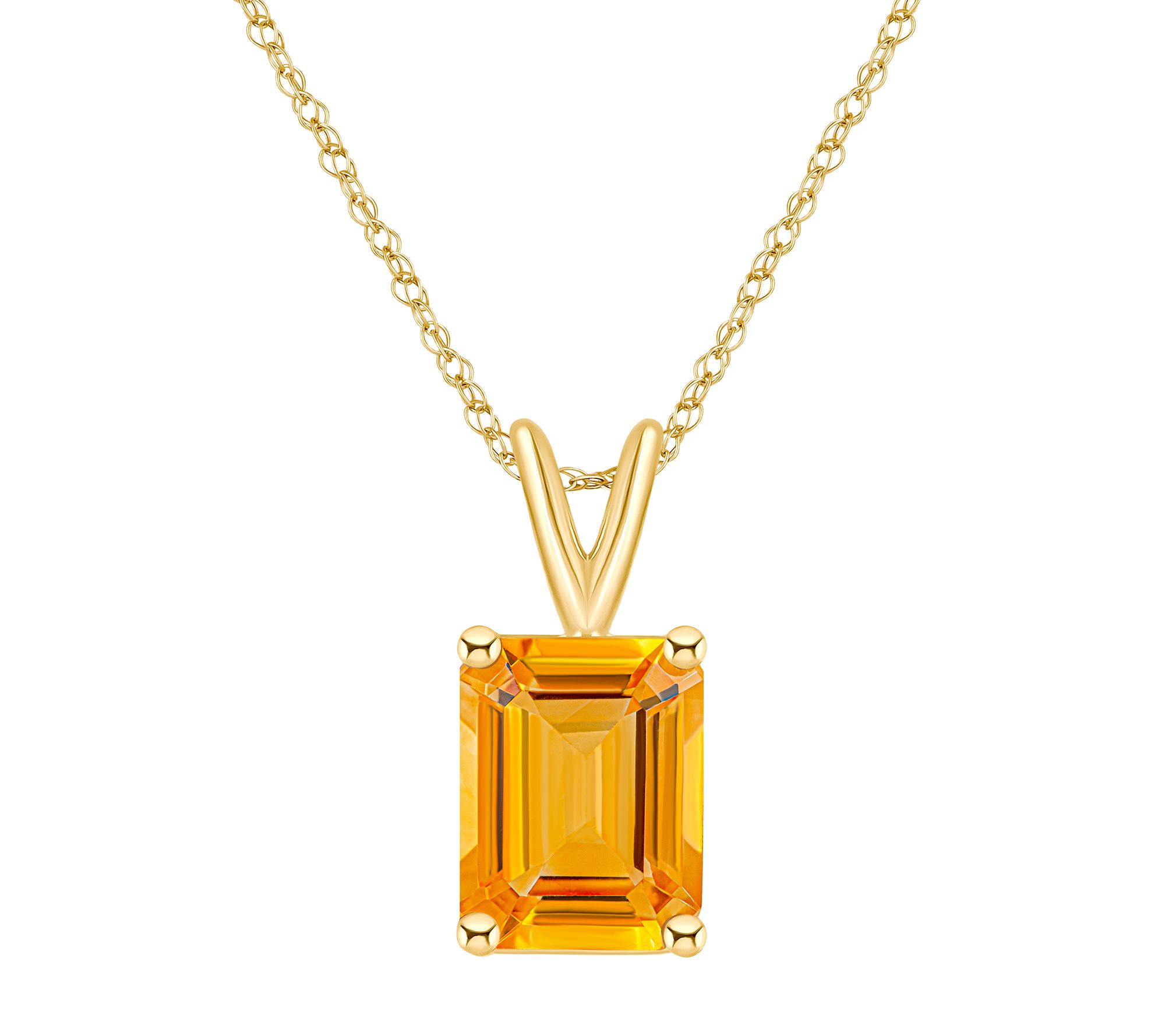 14K Gold Emerald-Cut 3.15 cttw Citrine Pendant w/ Chain