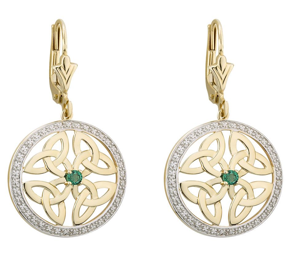 Solvar 14K Diamond & Emerald Trinity Knot DropEarrings
