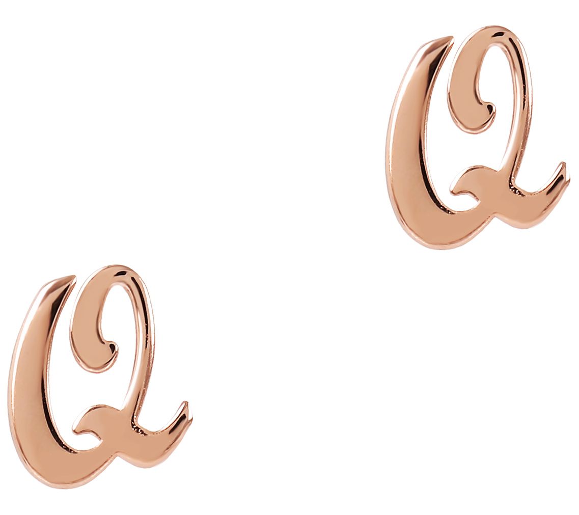  Italian Silver Initial Stud Earrings, 18K Roseold-Plated