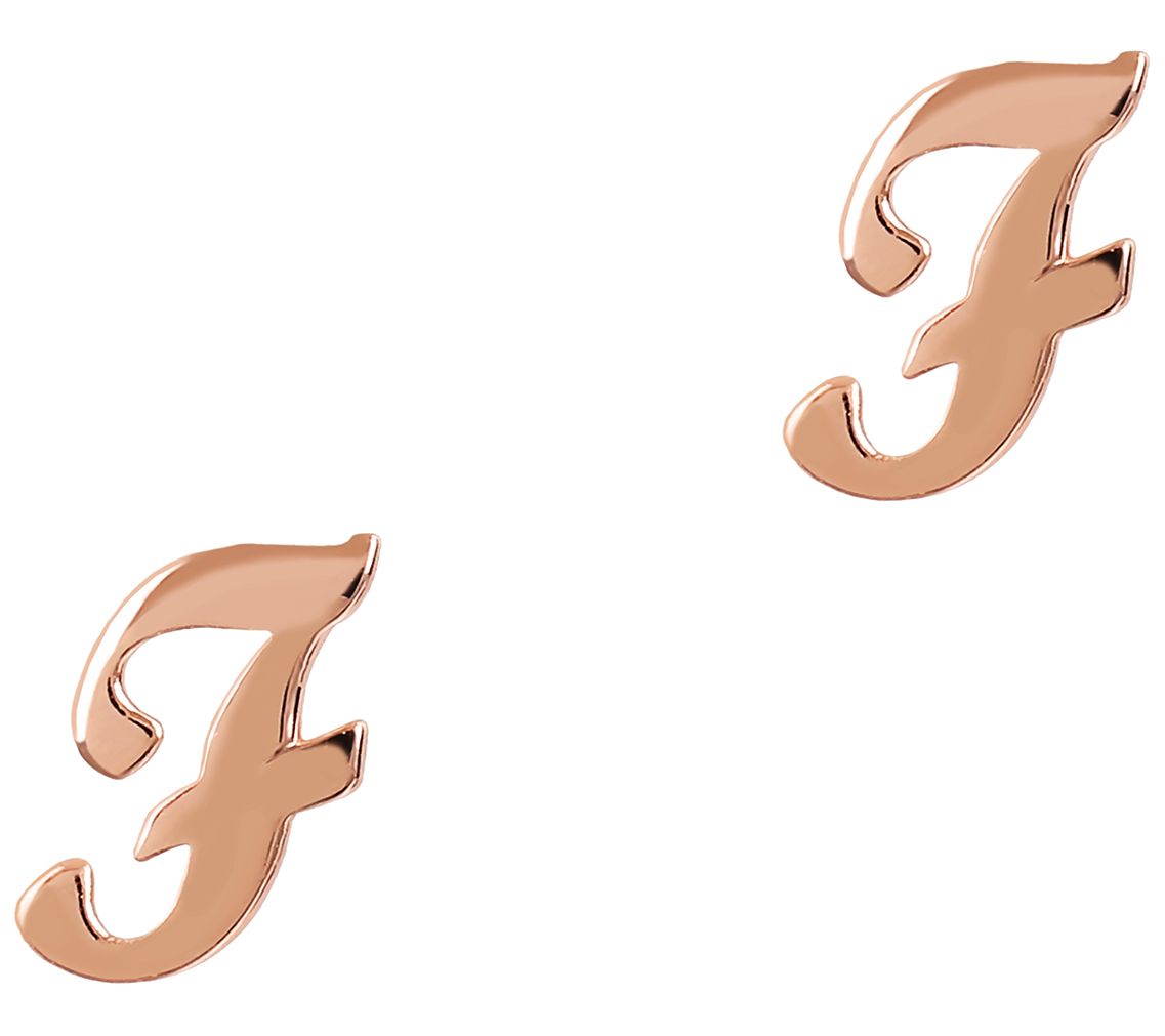 Italian Silver Initial Stud Earrings, 18K Roseold-Plated