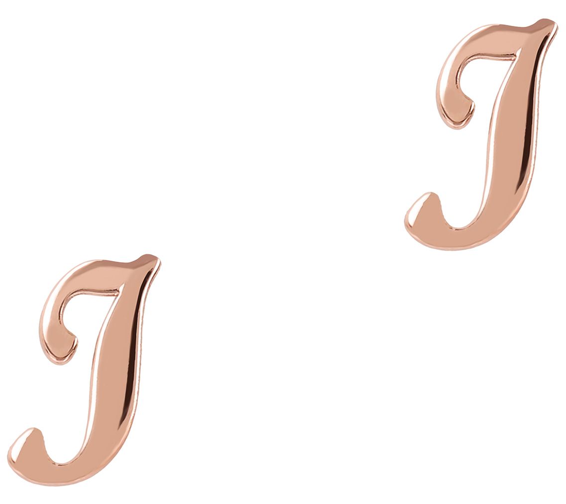 Italian Silver Initial Stud Earrings, 18K Roseold-Plated