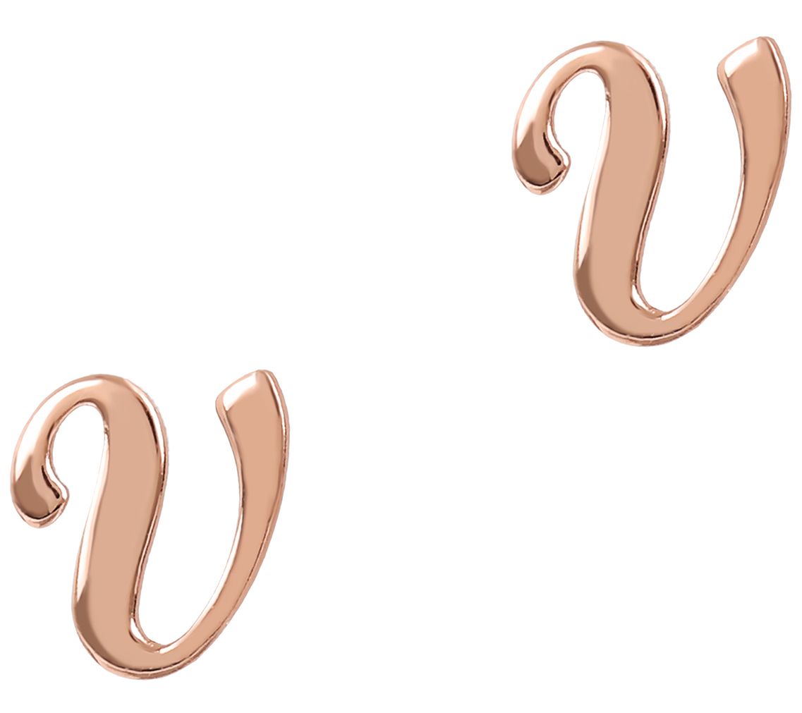 Italian Silver Initial Stud Earrings, 18K Roseold-Plated