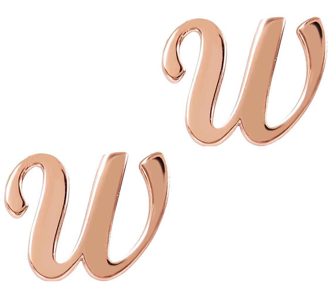 Italian Silver Initial Stud Earrings, 18K Roseold-Plated