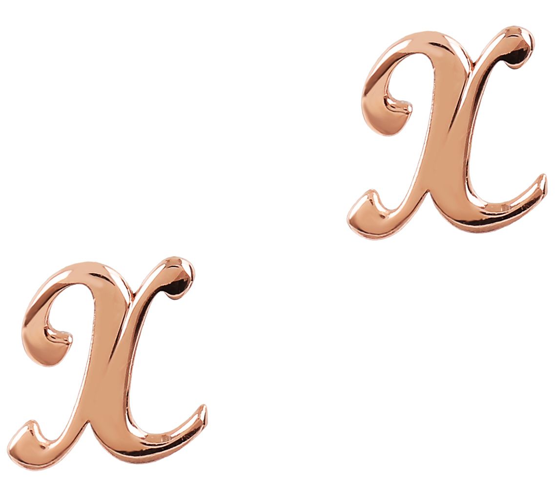 Italian Silver Initial Stud Earrings, 18K Roseold-Plated