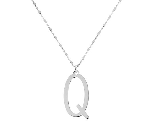 Italian Silver Polished Initial Pendant w/ Chain, Sterling
