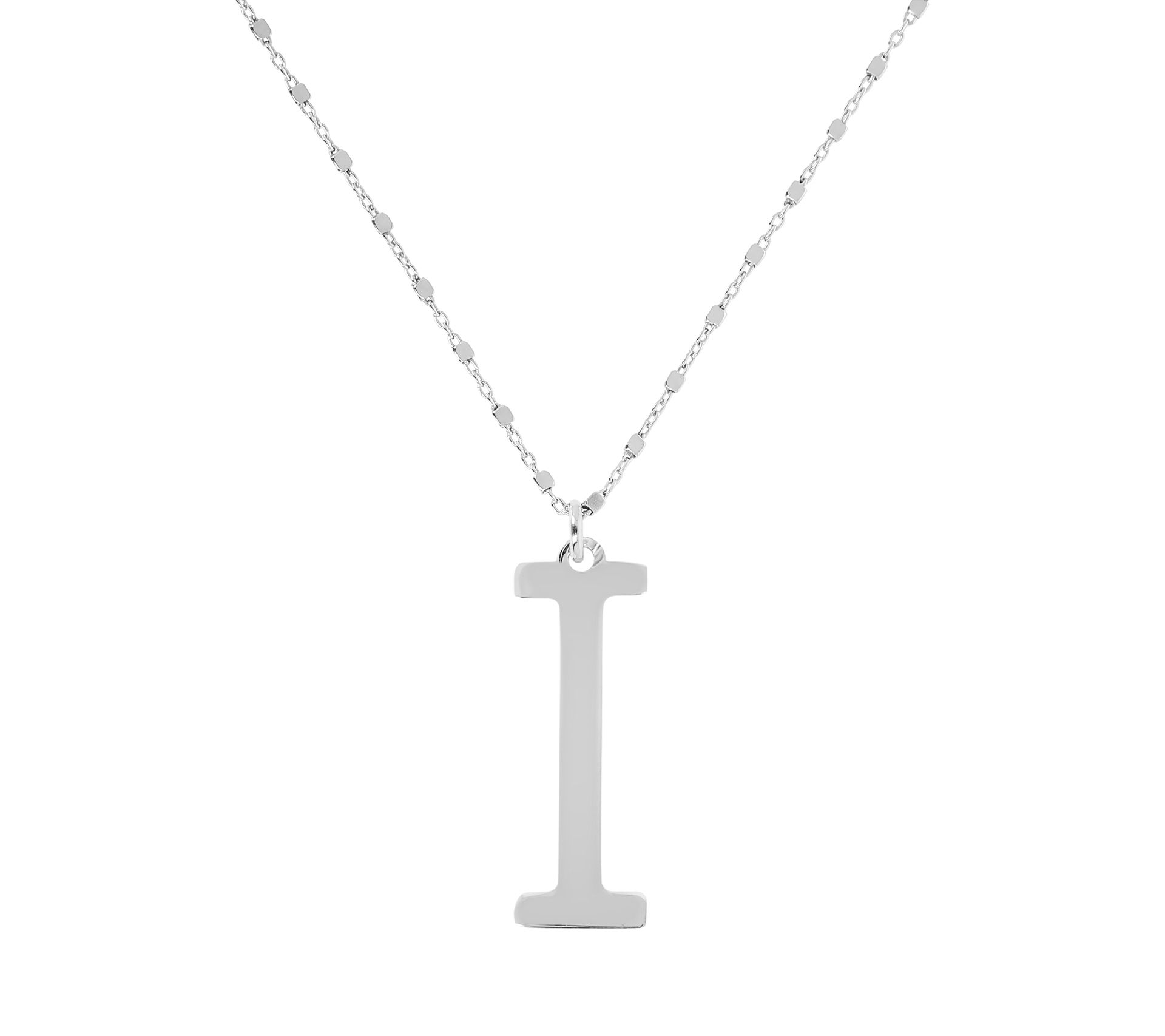 Italian Silver Polished Initial Pendant w/ Chai n, Sterling