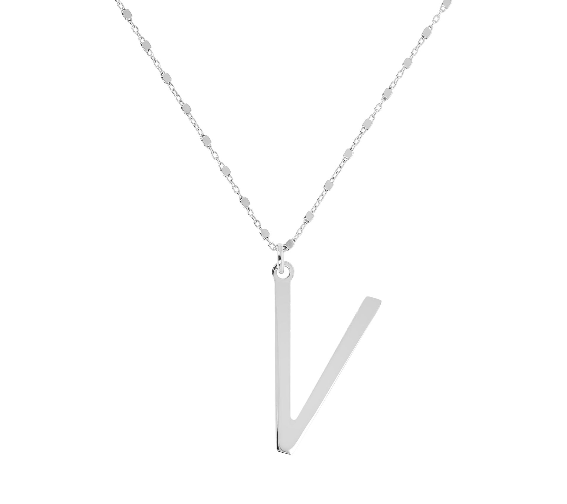 Italian Silver Polished Initial Pendant w/ Chai n, Sterling