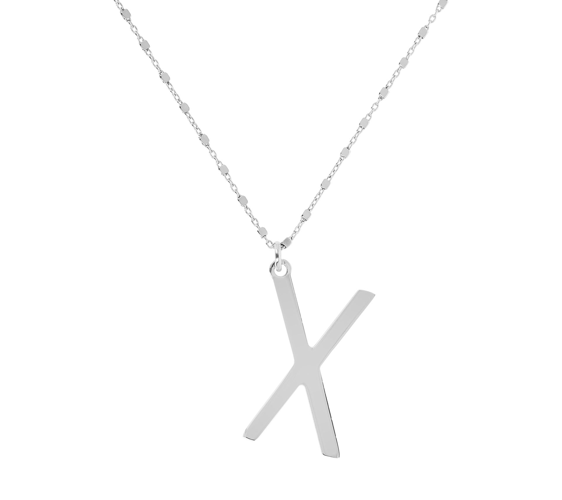Italian Silver Polished Initial Pendant w/ Chai n, Sterling