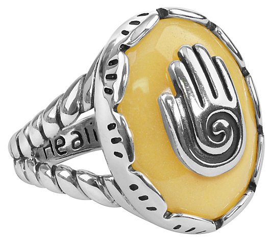 American West Sterling Silver Yellow Jasper Spiral Hand Ring