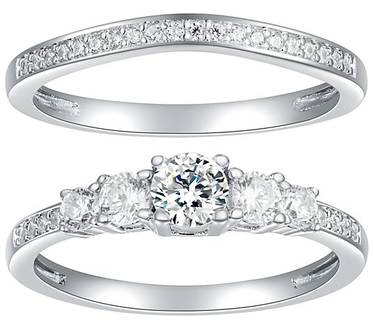 Diamonique 2-Piece 5-Stone Round-Cut Bridal Ring Set, Sterling
