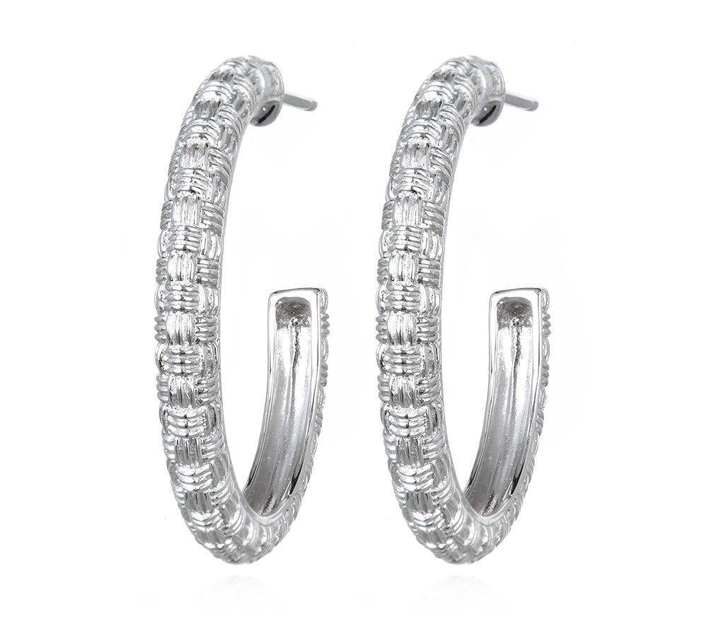 Ariva Sterling Silver Basketweave 1 1/4" Hoop Earrings