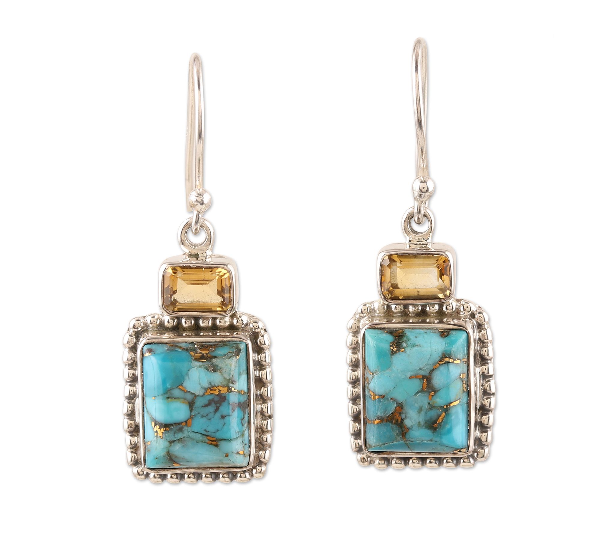 Novica Artisan Crafted Sterling Turquoise Cit rine Earrings QVC
