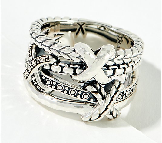 JAI Sterling Silver Textured X Ring