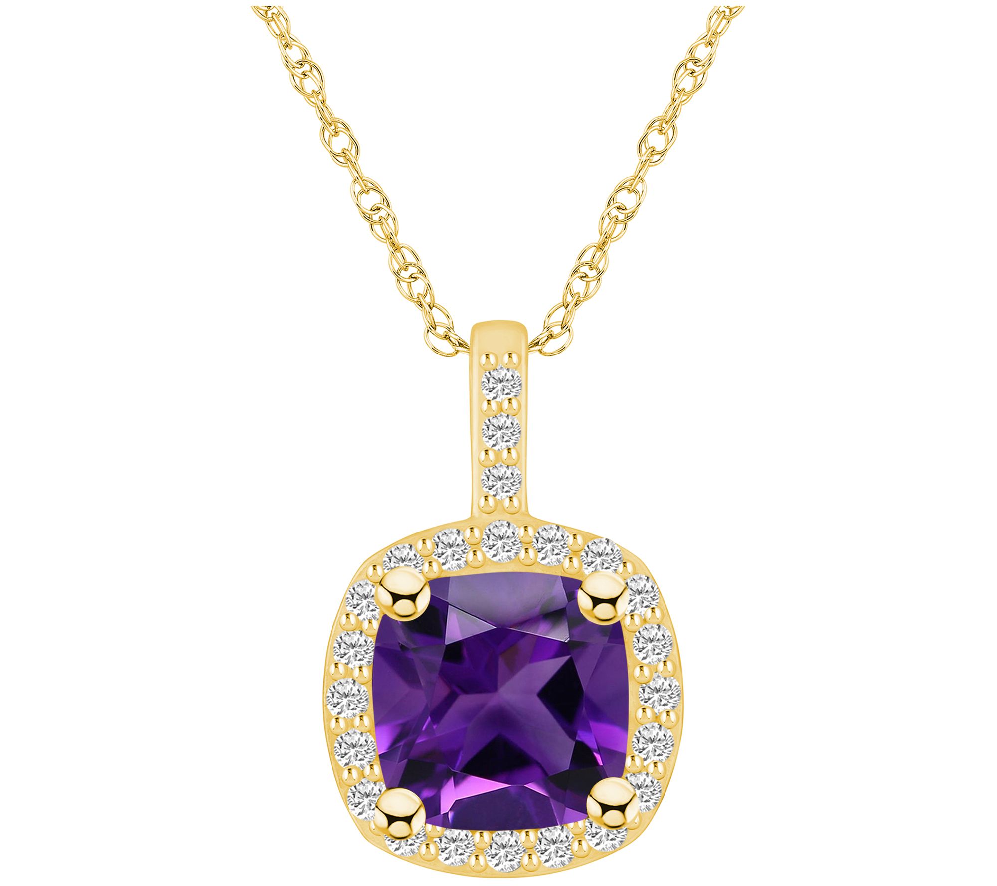 Affinity Gems Cushion Gemstone & Diamond Pendant w/ Chain, 14K