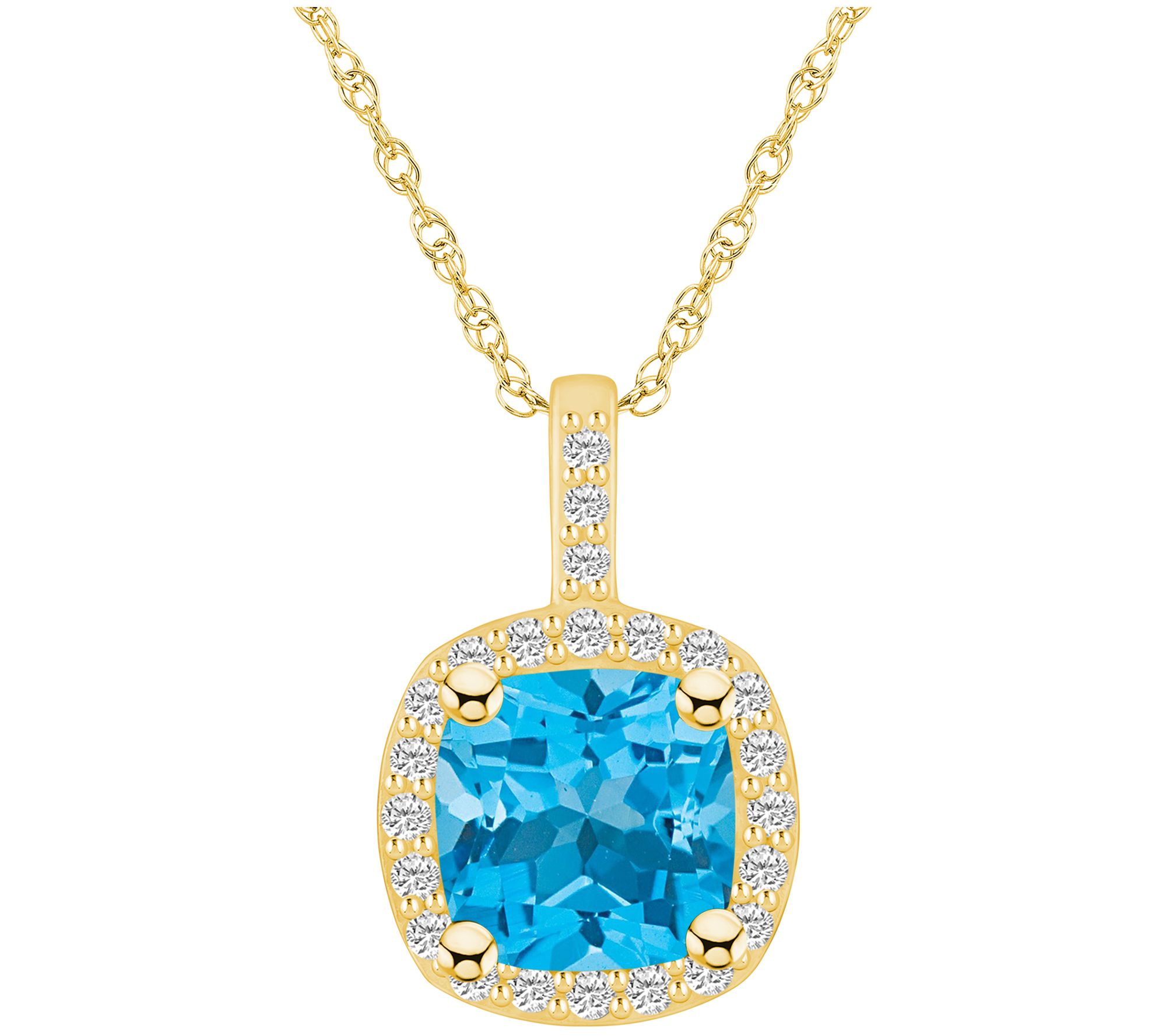 Affinity Gems Cushion Gemstone & Diamond Pendant w/ Chain, 14K