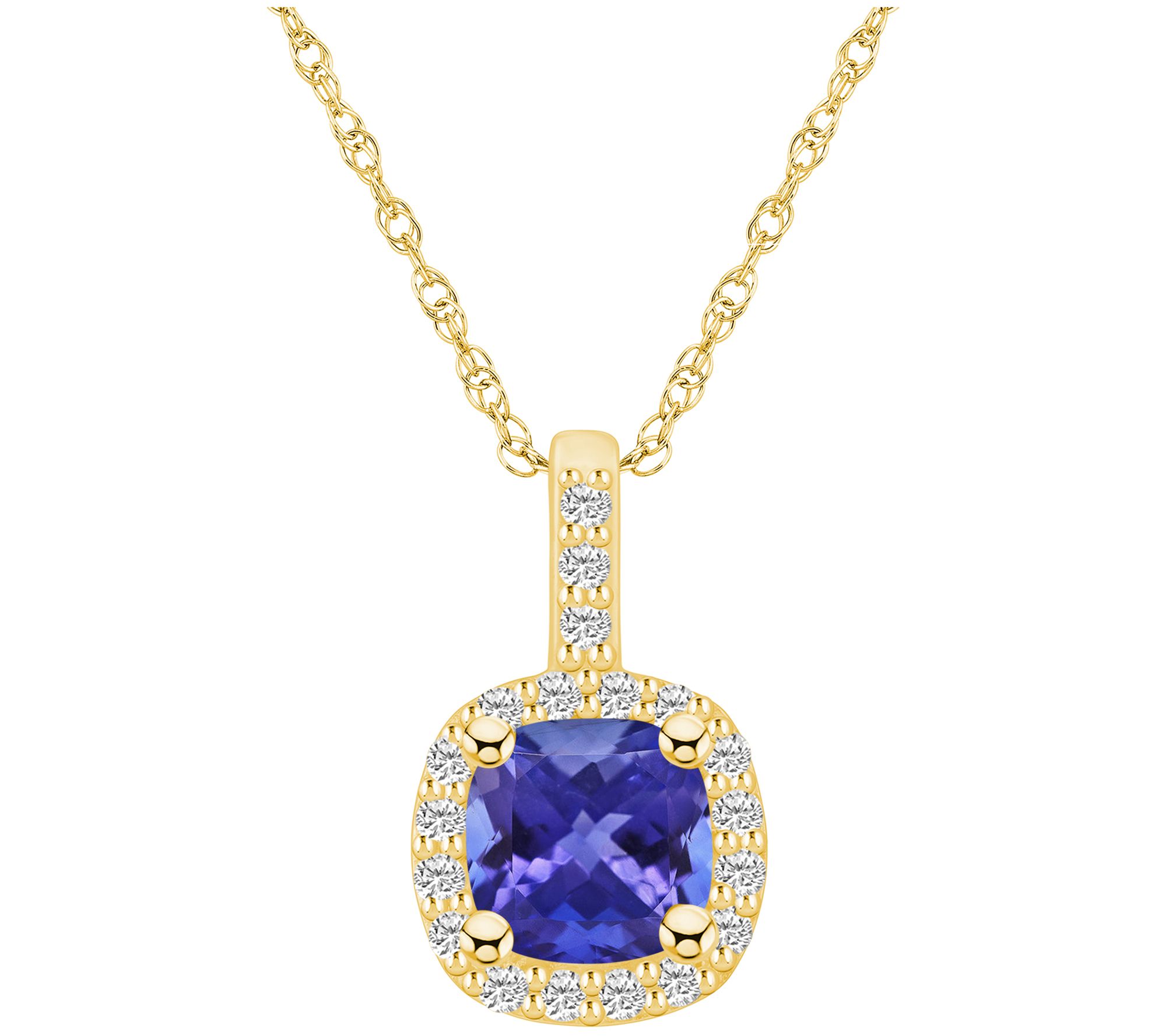 Affinity Gems Tanzanite & Diamond Pendant w/ Chain, 14K Gold