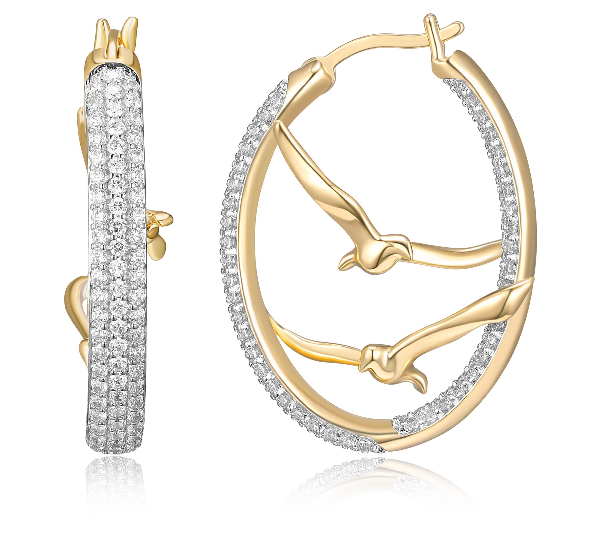 Diamonique 4.15 cttw Goldtone Bird Hoop Earrings