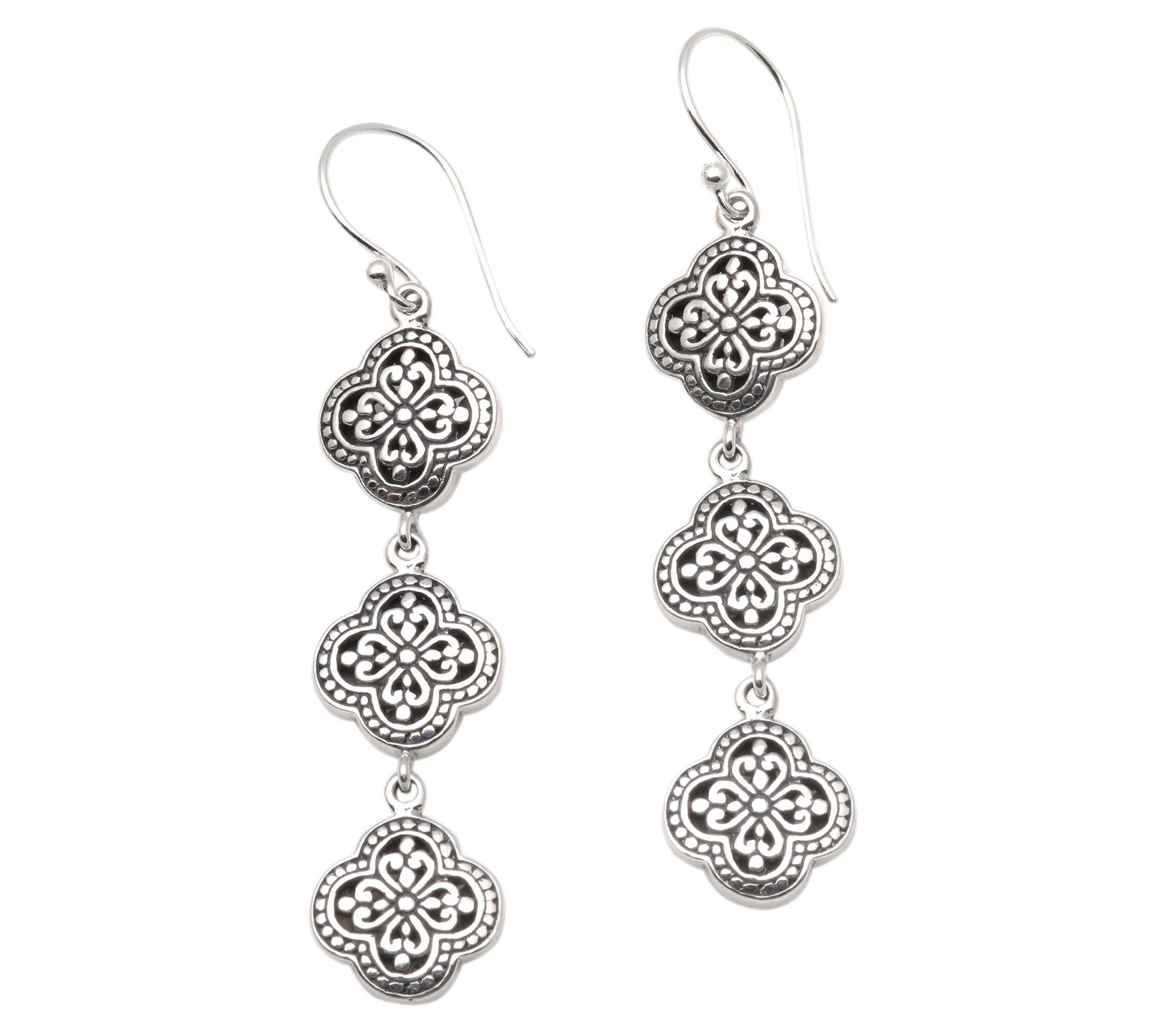 Novica Artisan Crafted Sterling Silver Flower Dangle Earrings QVC