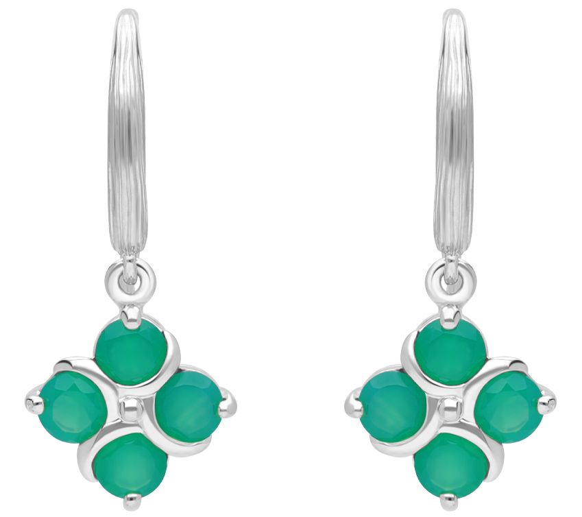 Ariva Sterling Silver Green Chalcedony Quartet Dangle Earrings