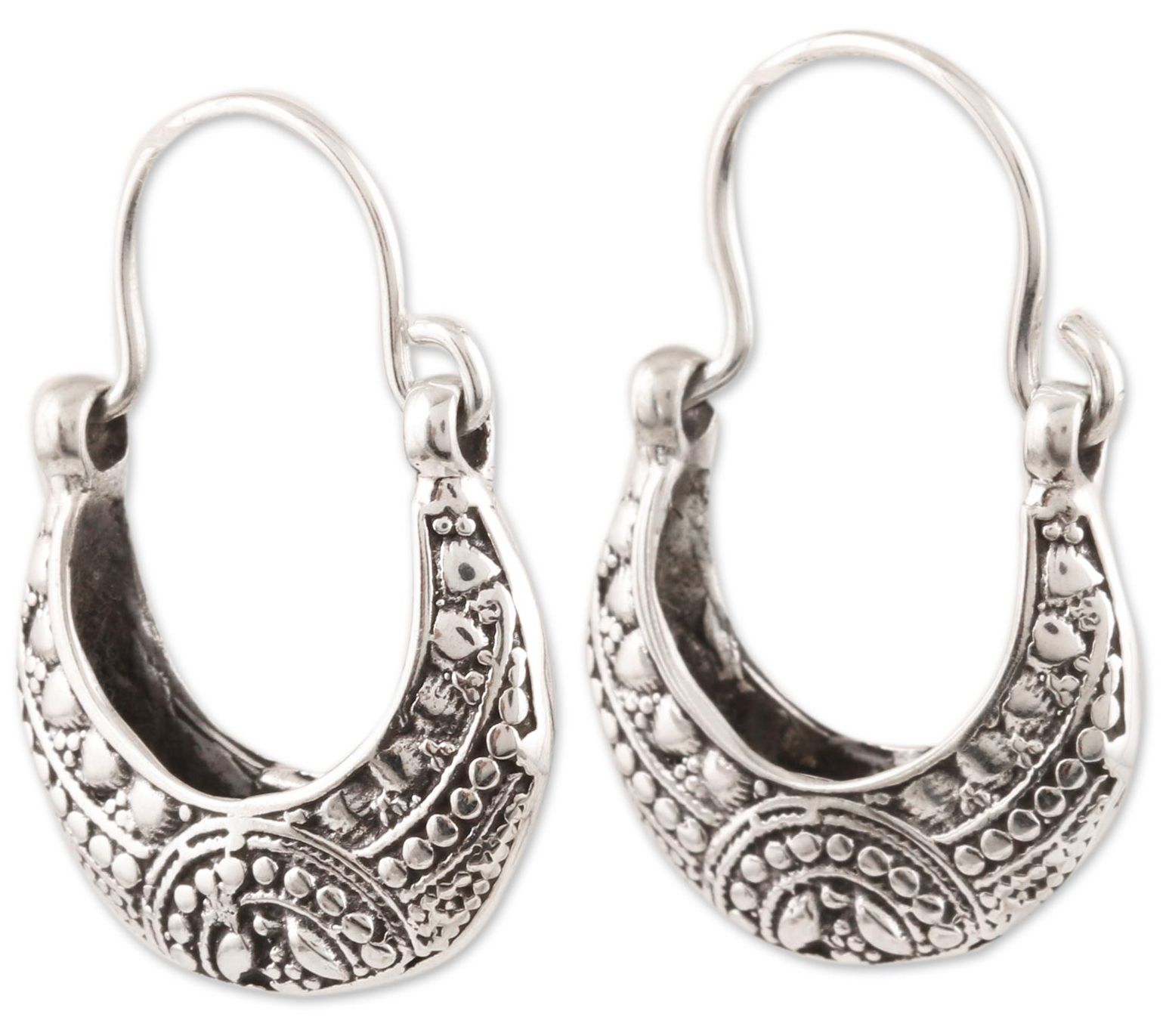 Novica Artisan Crafted Sterling Silver Cradle Hoop Earrings