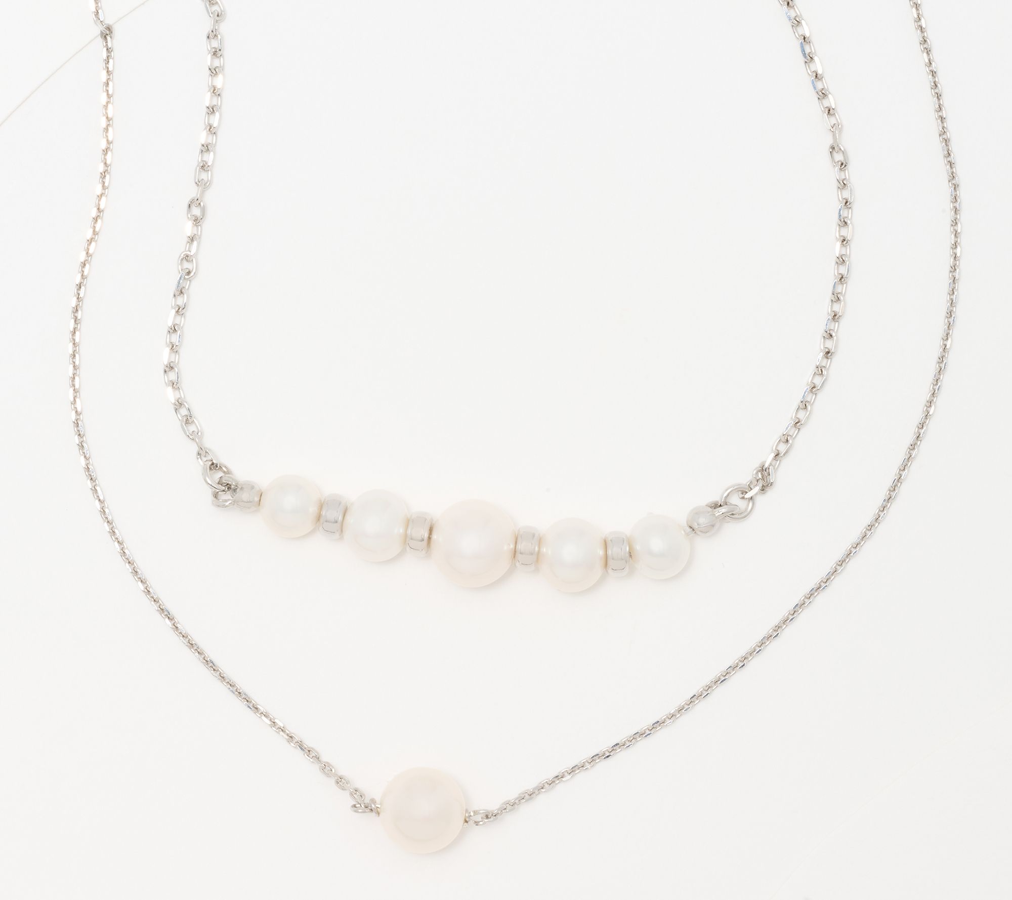 Long Double Strand Pearl and Flower Accent Necklace