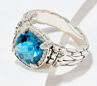JAI Sterling Silver London Blue Topaz & Diamond Ring